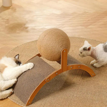 Arch Bridge Ball Design Cat Scratching Board Durable Wood Stand Sisal Rope Ball Scratcher Toy for Cats Wear-Resistant Pet Supplies