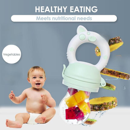 Baby Fruit Feeder Pacifier Bpa-Free Silicone Baby Food Feeder for Self Feeding Teething Relief - 4+ Months 6 Silicone Nipples - 2 Pack Fresh Fruit Pacifier Frozen Teether - Blue & Green