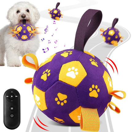 Interactive Dog Toys to Keep Them Busy, Automatic Jumping Moving Dog Balls with 66 Songs & Voice Recorder, Remote Control, Plush Soccer Ball Cover with 7 Ropes, Dog Enrichment Toys for Puppy Small Medium Dogs