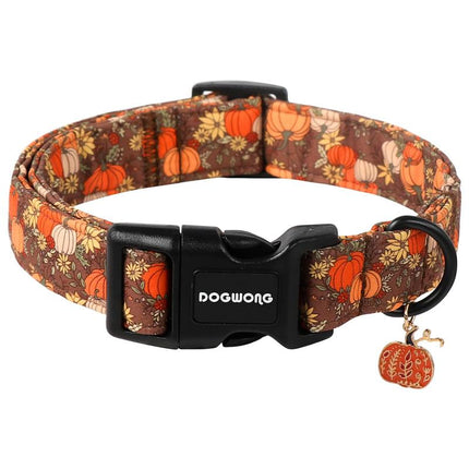 DOGWONG Adjustable Fall Pumpkin Dog Collar - Fashionable Soft Thanksgiving Pet Necklace for All Dog Sizes