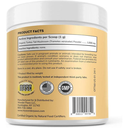 Turkey Tail Mushroom Powder for Dogs - USDA Certified - for Lumps & Bumps, Immunity, Respiratory, Digestion & Cellular Health - Made by Wonderpaws