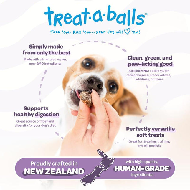 Peteverscence Treat-A-Balls Chewy & Soft Dog Treats Peanut Butter Blueberry Banana All Natural Non GMO Vegan Gluten Free Low Calorie for All Breeds Sizes Made in New Zealand