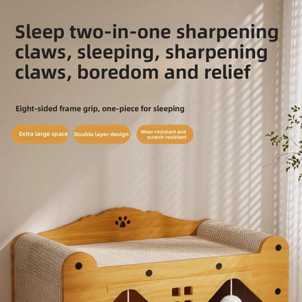Two-In-One Cat Scratching Board & Bed Solid Corrugated Paper Vertical Double-Layer Universal for All Seasons Wear-Resistant No-Chipping Sleeping Sharpening Claws 30Cmx11.8Inch X 56Cm/22.05Inch X 30Cm/11.8Inch