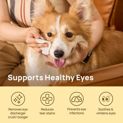 【Restocksale】Hicc PET Eye Wipes for Dogs & Cats, Hypoallergenic Dog Eye Wipes Cleaner, Natural Cleaning Grooming Pet Wipes Gently Remove Tear Stain, Eye Debris, Discharge, Mucus, Non-Irritating, Unscent, 100 PCS Large Pet Grooming Eye#Petlife