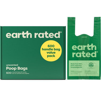 Earth Rated Dog Poop Bags with Handles Value Pack, Easy Tie and Guaranteed Leakproof, Unscented, 600 Handle Bags