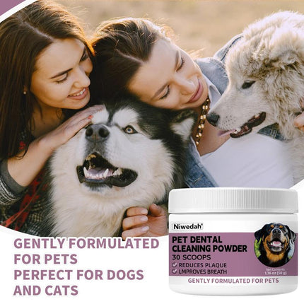 Niwedah Pet Dental Cleaning Powder - 30 Scoops for Dogs - Reduces Plaque & Improves Breath - Natural Herbal Blend & Postbiotics - Safe & Easy to Use