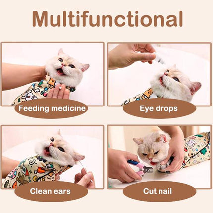 Reusable Cat Grooming Wrap – Washable Anti-Scratch Restraint Bag for Stress-Free Nail Clipping, Face Cleaning, Medication , Multifunctional Care& More| Also Great for Makeup or Camera Travel Storage