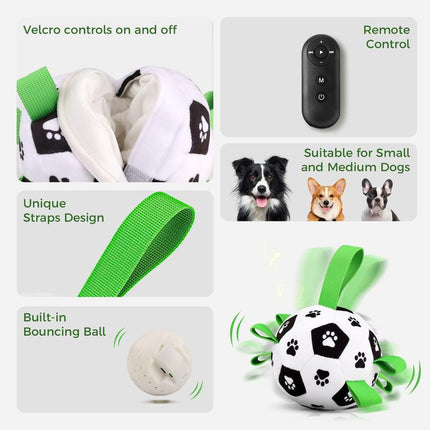 Interactive Dog Toys to Keep Them Busy, Automatic Jumping Moving Dog Balls with 66 Songs & Voice Recorder, Remote Control, Plush Soccer Ball Cover with 7 Ropes, Dog Enrichment Toys for Puppy Small Medium Dogs