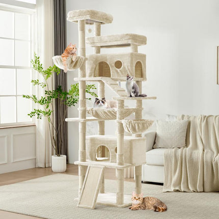 Purrfest 80 Inch Tall Cat Tree Tower for Indoor Cats/Large Cat Tree with Hammock, Scratching Posts & Perches/Big Multi-Level Cat Tower for Large Adult Cats