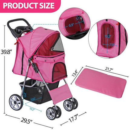 Segawe 4 Wheel Foldable Dog Pet Stroller - Pink