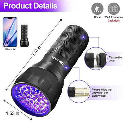 Vansky UV Flashlight Black Torch Light, 21 LED 395Nm Ultraviolet Blacklight Flashlight Mini Pet Urine Detector for Dog/Cat, Dry Stains, Resin Curing, Matching with Pet Odor Eliminator(Batteries Are Included)