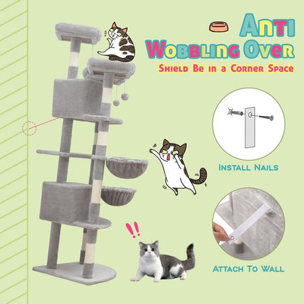 SHA CERLIN 73-Inch Fan-Shaped Corner Cat Tree for Indoor Cats -Save Space with Multi-Level Perches, Condo, Sisal Scratching Posts (Blue/Gray/Beige/Pink/Leopard/White&Black Spot）#Tiktokshopbacktoschool