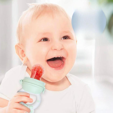 Baby Fruit Feeder Pacifier Bpa-Free Silicone Baby Food Feeder for Self Feeding Teething Relief - 4+ Months 6 Silicone Nipples - 2 Pack Fresh Fruit Pacifier Frozen Teether - Blue & Green