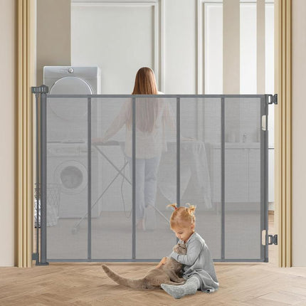 SMONTER 47" Extra Tall Retractable Baby Gates, Extends to 59" Wide, Extra Tall Retractable Safety Gate with Reinforced Strips, Retractable Tall Dog Gates for Doorways Mesh Baby Pet Gates Indoor