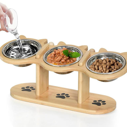 Raised Cat Food Bowls for Indoor Cats, Elevated Cat Bowls,Adjustable Heights Pet Bowl with Black Shelf,3 Stainless Steel Elevated Cat Bowls Stand with 15 ° Tilted,Cat Food and Water Bowl Setcat Food Bowl Slow Feeder Bowl