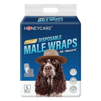 Honeycare Disposable Male Wraps for Senior Dogs, Medium Size, 40 Count, Super Absorbent, Breathable, Wetness Indicator, Super Deodorization, Cute Suit Suspenders Design