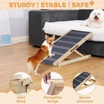 【September Restock】Aowos Dog Ramp for Bed, Folding Wooden Pet Ramp for Small Large Dogs Cats, 7 Adjustable Height from 10.8" to 26.6", Portable Stable Dog Pet Steps for Car Couch High Bed, Supports up to 200Lbs