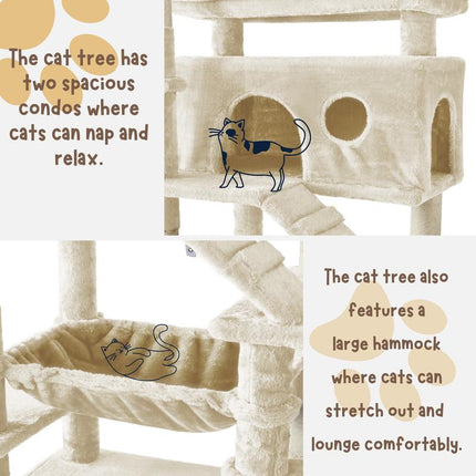 Purrfest 80 Inch Tall Cat Tree Tower for Indoor Cats/Large Cat Tree with Hammock, Scratching Posts & Perches/Big Multi-Level Cat Tower for Large Adult Cats