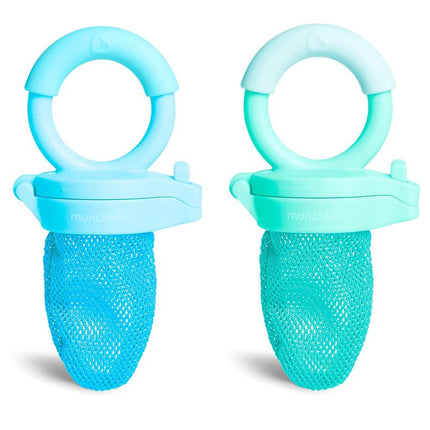 Baby Fruit Feeder Pacifier Bpa-Free Silicone Baby Food Feeder for Self Feeding Teething Relief - 4+ Months 6 Silicone Nipples - 2 Pack Fresh Fruit Pacifier Frozen Teether - Blue & Green
