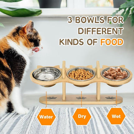 Raised Cat Food Bowls for Indoor Cats, Elevated Cat Bowls,Adjustable Heights Pet Bowl with Black Shelf,3 Stainless Steel Elevated Cat Bowls Stand with 15 ° Tilted,Cat Food and Water Bowl Setcat Food Bowl Slow Feeder Bowl
