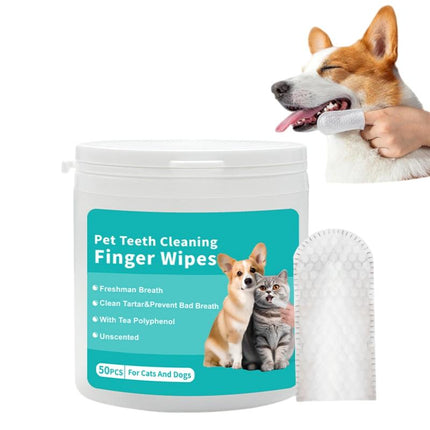 Pet Dental Cleaning Finger Wipes for Dogs & Cats - 50 Pcs, Safe Formula with Tea Polyphenol, Unscented, Fresh Breath, Oral Care Wipes Grooming Cleaner Toothbrush