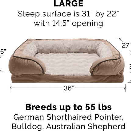 Replacement Dog Bed Cover Perfect Comfort Plush & Velvet Waves Sofa-Style, Machine Washable - Brownstone, Large