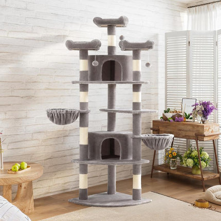 SHA CERLIN 73-Inch Fan-Shaped Corner Cat Tree for Indoor Cats -Save Space with Multi-Level Perches, Condo, Sisal Scratching Posts (Blue/Gray/Beige/Pink/Leopard/White&Black Spot）#Tiktokshopbacktoschool