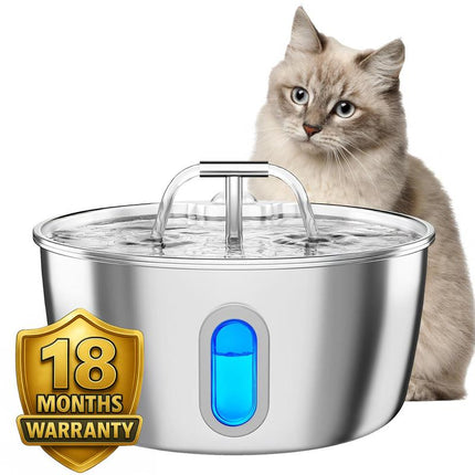 Round One Cat Water Fountain Stainless Steel - 3.2L/108Oz Pet Water Fountain for Cats Indoor - Automatic Pet Watering Dispenser (1 Filter)