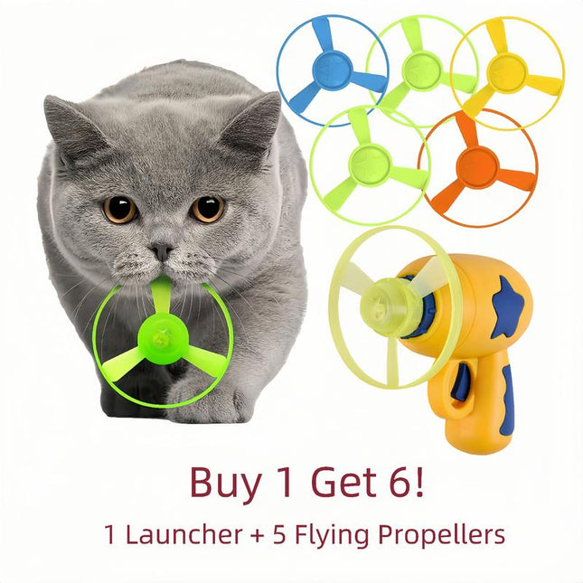 6 Pcs Cat Fetch Toy Set Launcher Gun, Flying Disc Toy, Cat Track Toy for Cat Training Hunting Chasing Interactive Cat Toys for Bored Indoor, Cute Kitten Kitty Toys, Flying Propellers for Dog and Puppy Toy Pet Supplies Cat Toys, Cat Stuff Outdoorfun