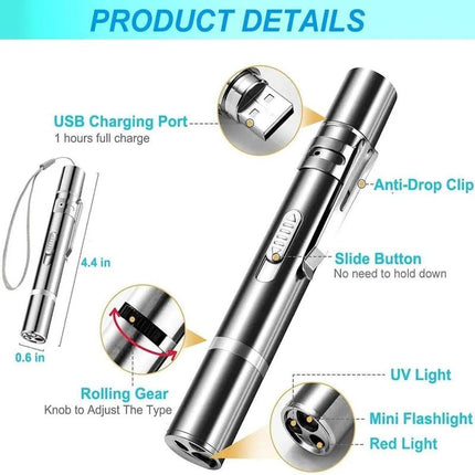 Cat Toys Laser Toy Infrared 5 Patterns 5 Hours of Use Lighting UV Searching for Cat Urine