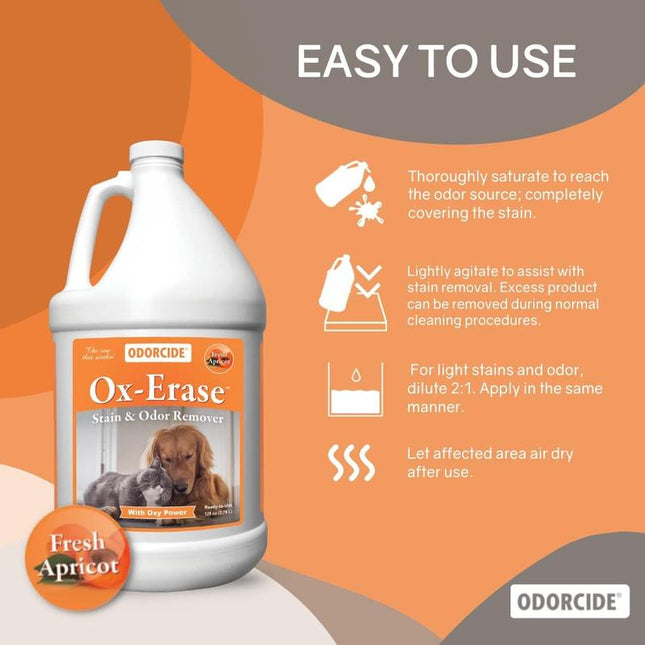 Odorcide Ox Erase Pet Urine Carpet Cleaner Stain Remover Concentrate – Pet Stain and Odor Remover - Safe, Non-Enzymatic Formula, (1 Gallon)