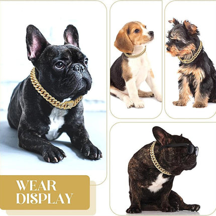 Dog Chain Diamond Collar Walking Metal Chain Necklace with Secure Buckle Pet Cuban Style Collar Jewelry Accessories for Small Medium Large Dog Cats