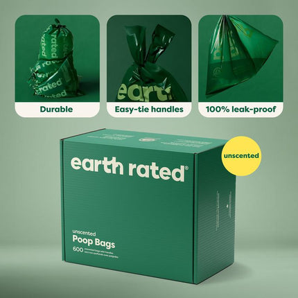 Earth Rated Dog Poop Bags with Handles Value Pack, Easy Tie and Guaranteed Leakproof, Unscented, 600 Handle Bags