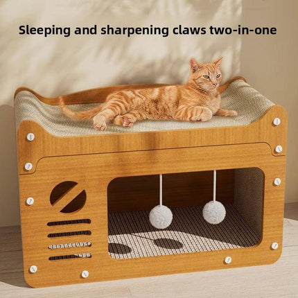 Two-In-One Cat Scratching Board & Bed Solid Corrugated Paper Vertical Double-Layer Universal for All Seasons Wear-Resistant No-Chipping Sleeping Sharpening Claws 30Cmx11.8Inch X 56Cm/22.05Inch X 30Cm/11.8Inch