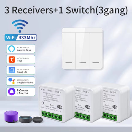 Tuya Smart Wifi Switch for Lighting RF 433Mhz Wireless Switch Smart Life APP Voice Control Work with Alexa Google Home Alice