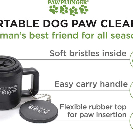Paw Plunger – Dog Paw Cleaner - Dog and Puppy Essentials - Portable Dirty Paw Washer - Ideal for Medium Dogs - Black