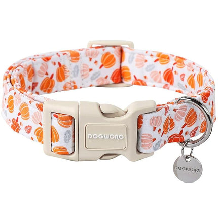 DOGWONG Adjustable Fall Pumpkin Dog Collar - Fashionable Soft Thanksgiving Pet Necklace for All Dog Sizes