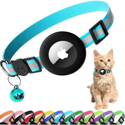 Cat Collar with Air Tag Holder, Reflective Kitten Collar with Bell, Breakaway Airtag Cat Collar for Boys Girls Cats, GPS Tracker for Cats 0.4’’ Width Adjustable Safe Kitty Collar, Black
