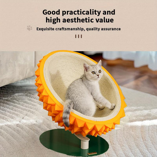 Durian Shape Cat Scratching Bed - Cute and Sturdy 3-In-1 Cat House - Comfortable Sisal Rope Scratching Board for Claw Care and Resting