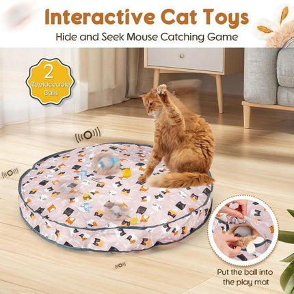 Cat Interactive Toy, Hidden & Seeking Game Mat with Moving Ball, Indoor Interactive Cat Toy, Perfect Cat Kick Toy, Bring Endless Fun