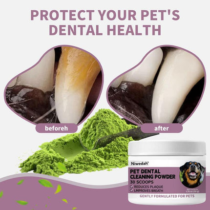 Niwedah Pet Dental Cleaning Powder - 30 Scoops for Dogs - Reduces Plaque & Improves Breath - Natural Herbal Blend & Postbiotics - Safe & Easy to Use