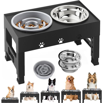 Elevated Dog with Mat, Raised Dog Food Bowl Stand with 2 Stainless Steel , 5 Height Adjustable (3.1", 9", 10", 11", 12") Non-Slip Feeder Set for Medium and Large Dogs - Pink