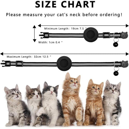 Cat Collar with Air Tag Holder, Reflective Kitten Collar with Bell, Breakaway Airtag Cat Collar for Boys Girls Cats, GPS Tracker for Cats 0.4’’ Width Adjustable Safe Kitty Collar, Black