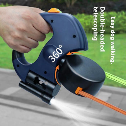 Tangle-Free Retractable Double Dog Leash for 2 Dogs – Dual Head Leash with LED Flashlight & Waste Bag Dispenser – No-Twist Leash for Small & Medium Dogs like Golden Retriever, Husky, Doberman, French Bulldog, Corgi, Dachshund, Pomeranian-Vsj