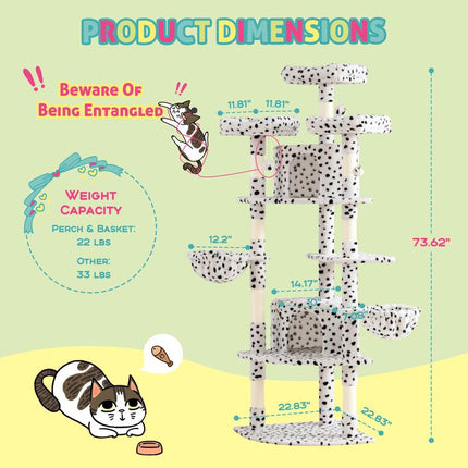 SHA CERLIN 73-Inch Fan-Shaped Corner Cat Tree for Indoor Cats -Save Space with Multi-Level Perches, Condo, Sisal Scratching Posts (Blue/Gray/Beige/Pink/Leopard/White&Black Spot）#Tiktokshopbacktoschool