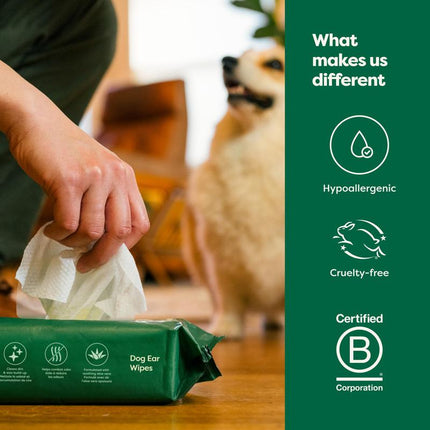 Dog Ear Wipes, Oatmeal Scented Hypoallergenic and Plant Based Ear Wipes for Dogs to Remove Dirt and Wax Build Up, 60 Count Dogear Cleaner