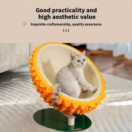 Durian Shape Cat Scratching Bed - Cute and Sturdy 3-In-1 Cat House - Comfortable Sisal Rope Scratching Board for Claw Care and Resting