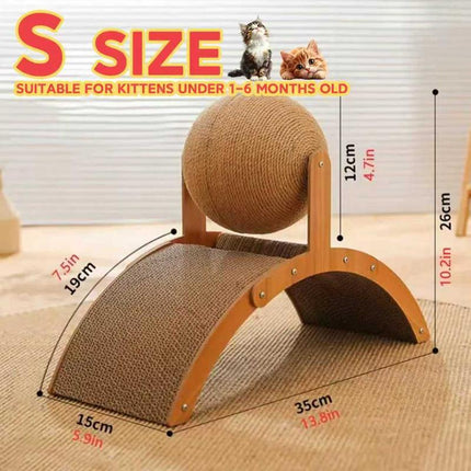 Arch Bridge & Ball Design Cat Scratching Board Durable Cat Scratching Ball with Wood Stand,Scratching Posts, Wear-Resistant Natural Sisal Rope Ball Cat Pet Supplies,Scratcher Toy Cool Cat Stuff Cozy Cat Bed Cat Scratcher Indoor Cat Accessories Cat Toys
