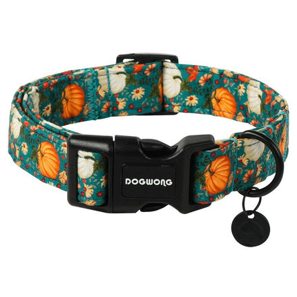 DOGWONG Adjustable Fall Pumpkin Dog Collar - Fashionable Soft Thanksgiving Pet Necklace for All Dog Sizes