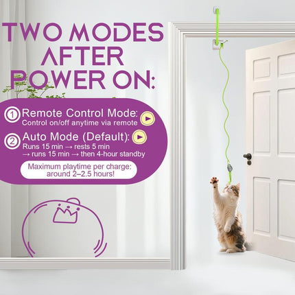 Electric Cat Teaser, Rechargeable Interactive Cat Toy, Upgraded Dual Mode, Irregular Rocking & 360° Spinning with Remote, Door Clip Design, Stimulates Mind & Body, Motion Activated, Cat Toys, Cat Stuff